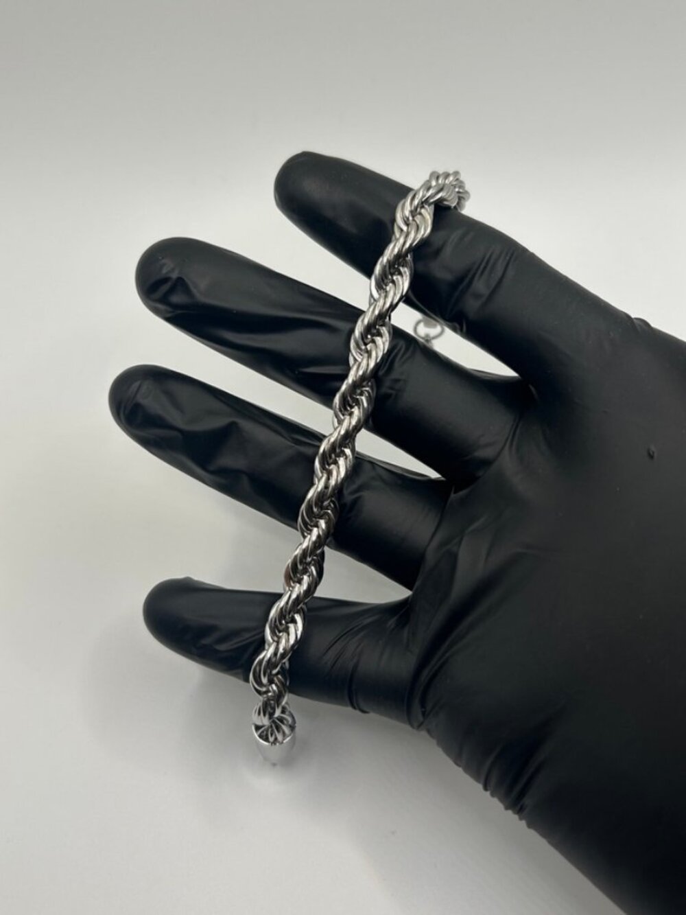 8mm Rope Bracelet Mens Real Silver Plated 8 Inch Thick Twisted Hip Hop Chunky